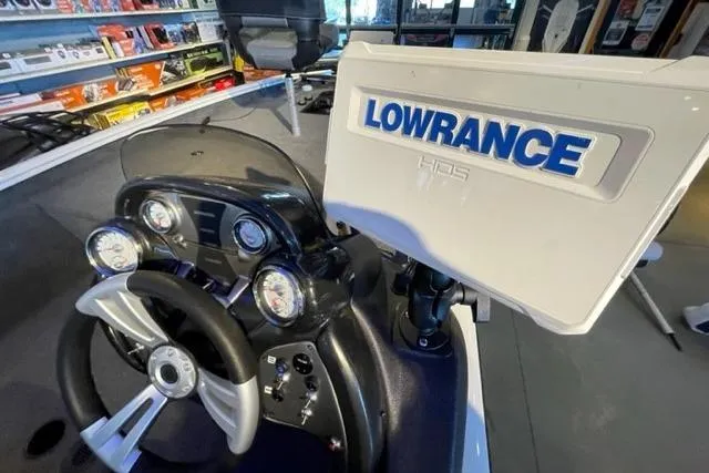 Slide: The Image of 2022 Tracker Pro Team 175 TXW boat dashboard with Lowrance HDS display. - 6