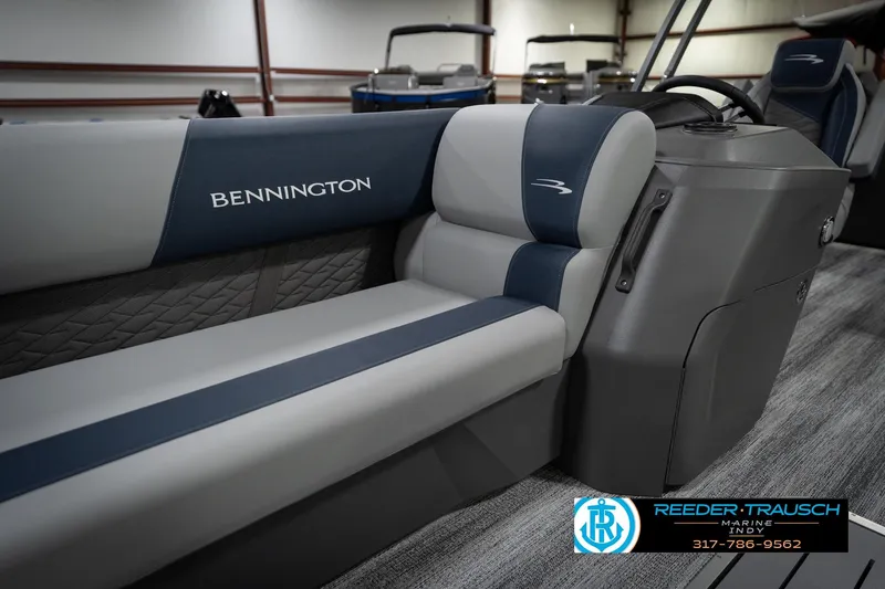 Slide: The Image of Luxurious seating in the 2026 Bennington 23 SLJ pontoon boat, featuring quilted upholstery. - 45