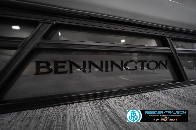 Slide: The Image of 2026 Bennington 23 SLJ boat logo with Reeder-Trausch Marine contact details. - 53