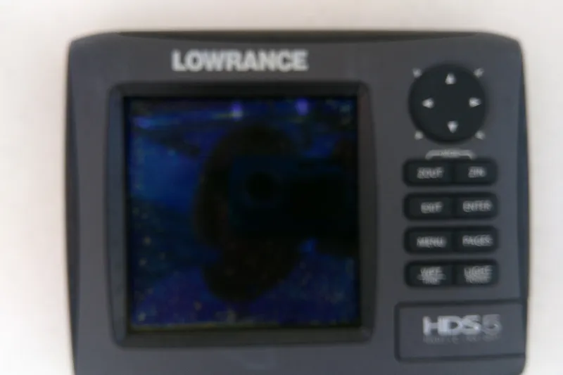 Slide: The Image of Lowrance HDS-5 marine GPS unit on 2015 KenCraft 2060 BAYRIDER boat. - 2