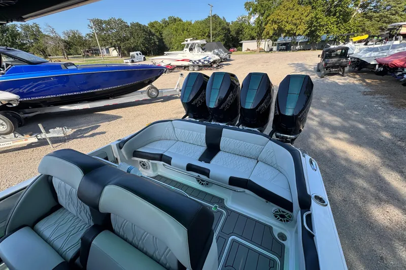 Slide: The Image of 2024 Nor-Tech 400 Supersport boat interior with luxurious seating and modern design. - 63