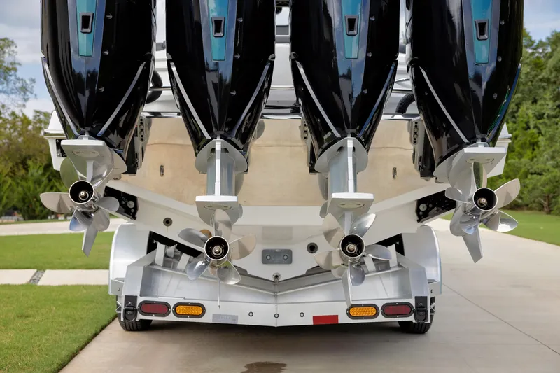 Slide: The Image of 2024 Nor-Tech 400 Supersport boat interior with luxurious seating and modern design. - 77