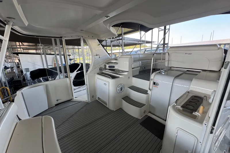 Slide: The Image of 2008 Cruisers Yachts 395 Motoryacht interior with modern seating and sleek design. - 12