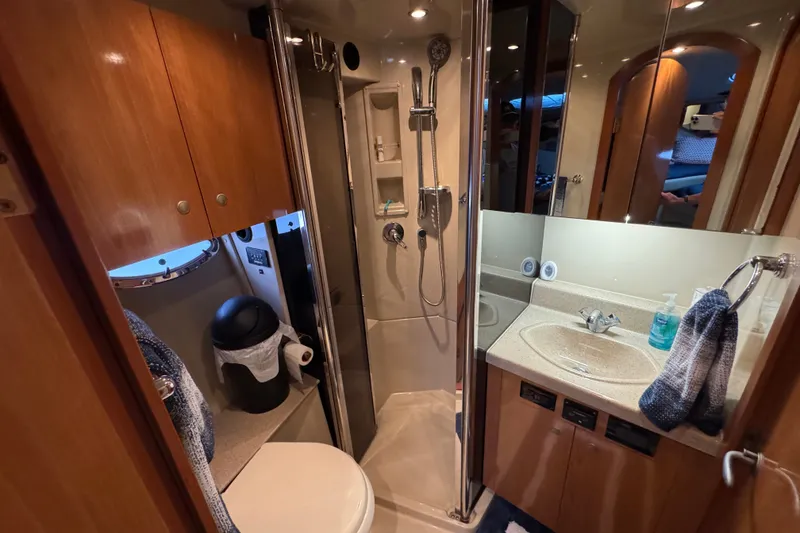 Slide: The Image of Luxurious bathroom in 2008 Cruisers Yachts 395 Motoryacht with shower and vanity. - 55