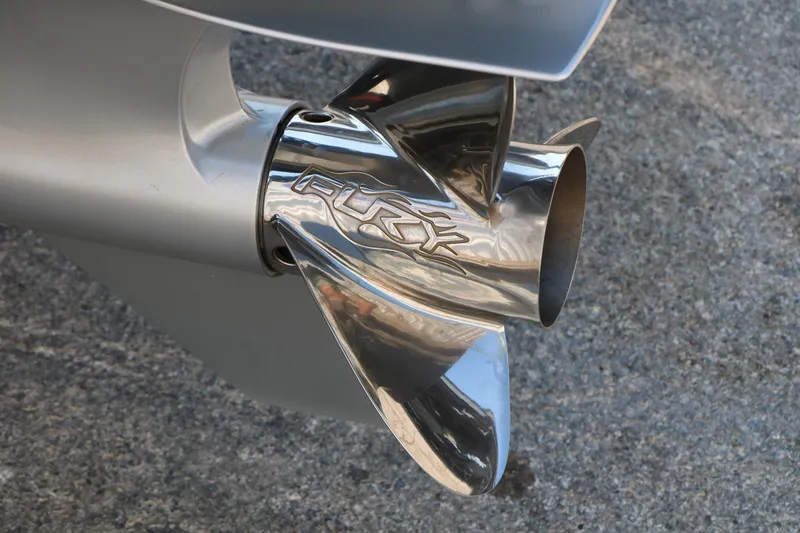 Slide: The Image of Close-up of a shiny propeller on a 2024 Vexus VXS 20 boat. - 10