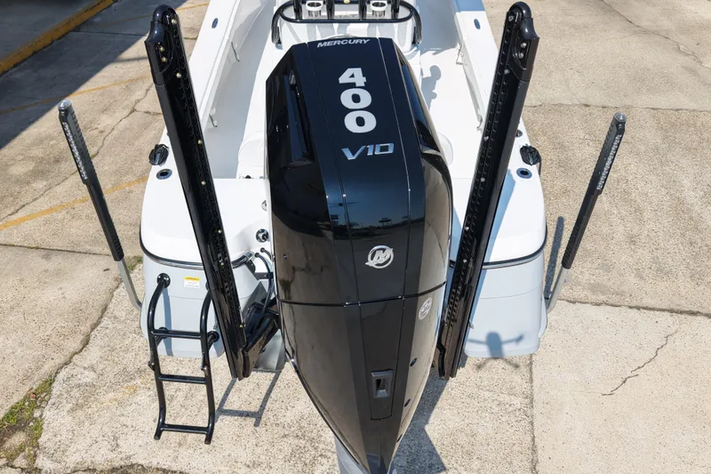 Slide: The Image of 2024 BlackJack 256 Coastal boat with Mercury 400 V10 engine, viewed from above. - 5
