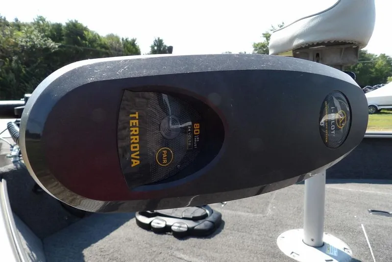 Slide: The Image of Close-up of a Terrova trolling motor on a 2012 Lund 1775 Impact Sport boat. - 55