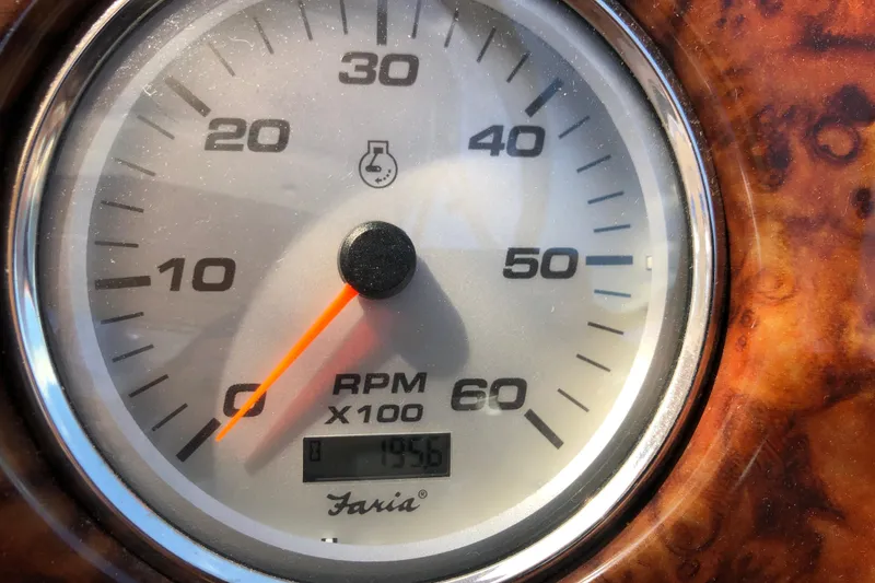 Slide: The Image of Close-up of 2004 Rinker Fiesta Vee 312 tachometer showing 1956 RPM. - 15