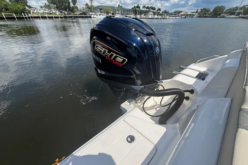Slide: The Image of 2026 Key West 239 FS boat with Yamaha SHO VMAX engine on calm water. - 5