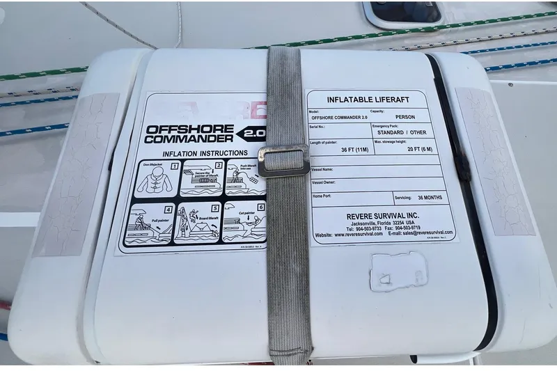 Slide: The Image of Inflatable liferaft container on Catalina 470 yacht, featuring Offshore Commander 2.0 instructions. - 14
