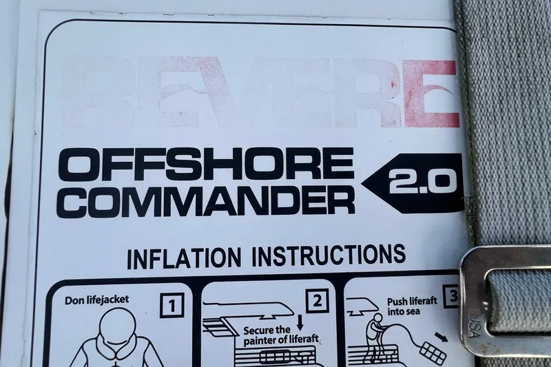 Slide: The Image of Offshore Commander 2.0 inflation instructions on Catalina 470, 1999 model. - 15