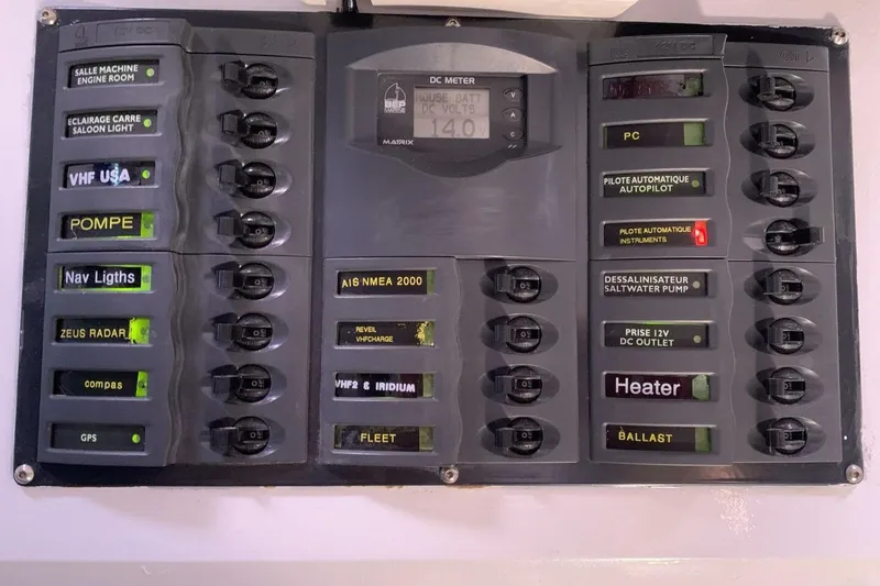 Slide: The Image of Electrical control panel on a 2009 Class 40 Akilaria RC2 yacht. - 10