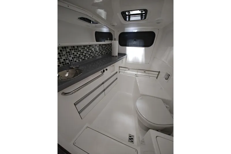 Slide: The Image of 2023 Flexboat Flex 680 Explorer interior bathroom with modern fixtures and sleek design. - 26