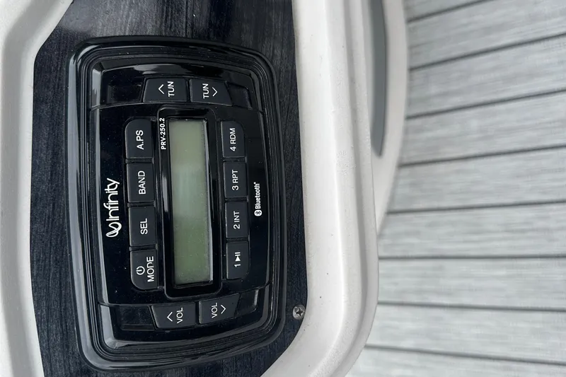Slide: The Image of Infinity stereo system on 2018 Avalon GS2185 boat dashboard. - 10
