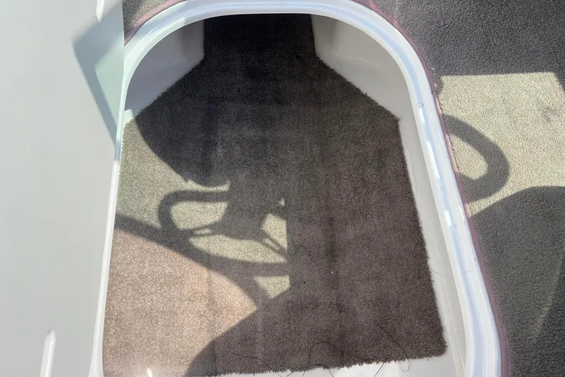 Slide: The Image of Storage compartment in a 2008 Four Winns H190 boat, featuring a carpeted interior. - 53