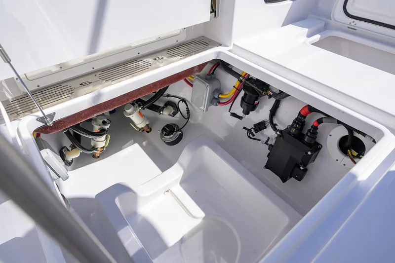 Slide: The Image of 2026 Sportsman Open 302 Center Console boat interior wiring and components. - 21