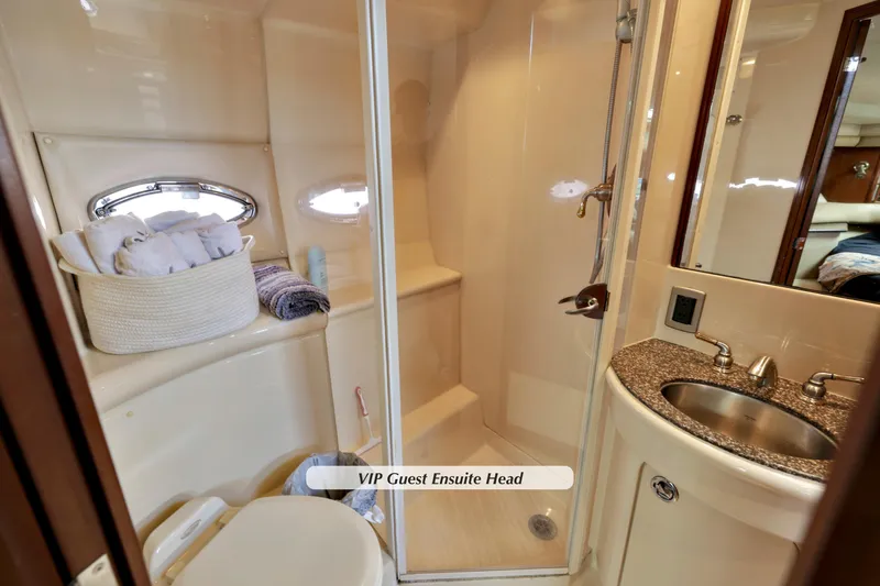 Slide: The Image of Luxurious bathroom in 2005 Meridian 459 Aft Cabin Motor Yacht with shower and sink. - 24