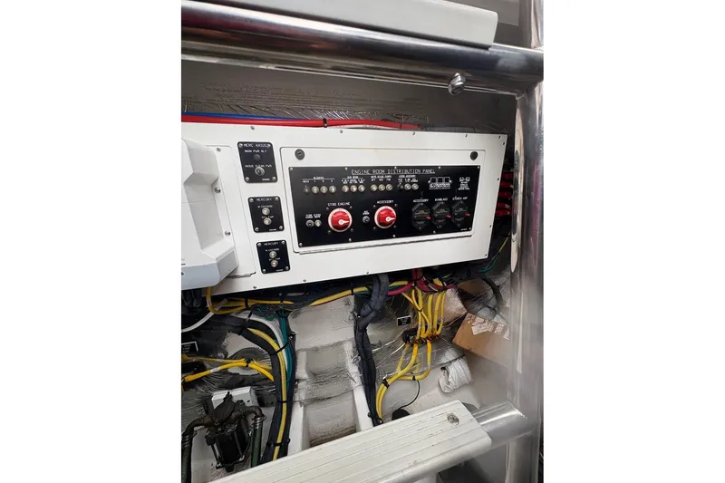 Slide: The Image of 2017 Cruisers Yachts 39 Express Coupe docked at marina under cloudy sky. - 43