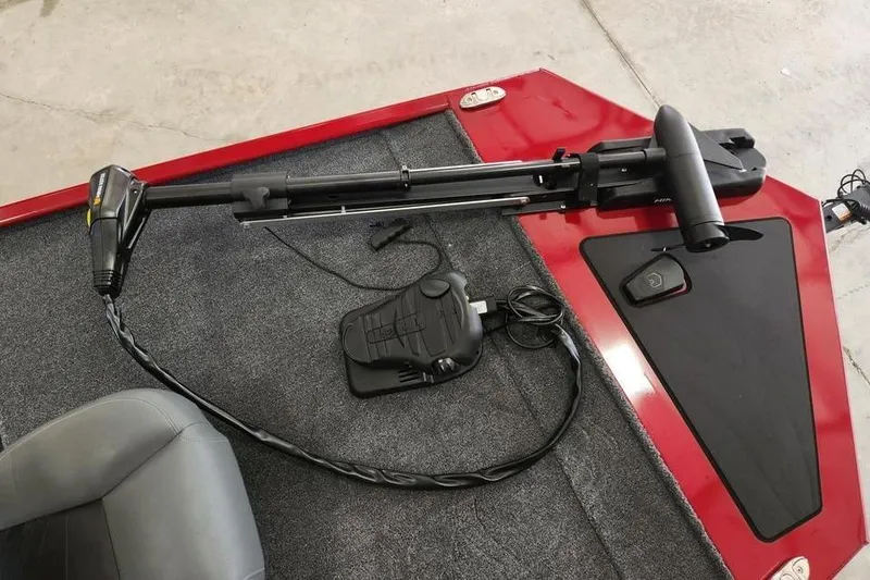 Slide: The Image of 2026 Tracker BASS TRACKER® Classic XL boat deck with trolling motor and foot pedal. - 10