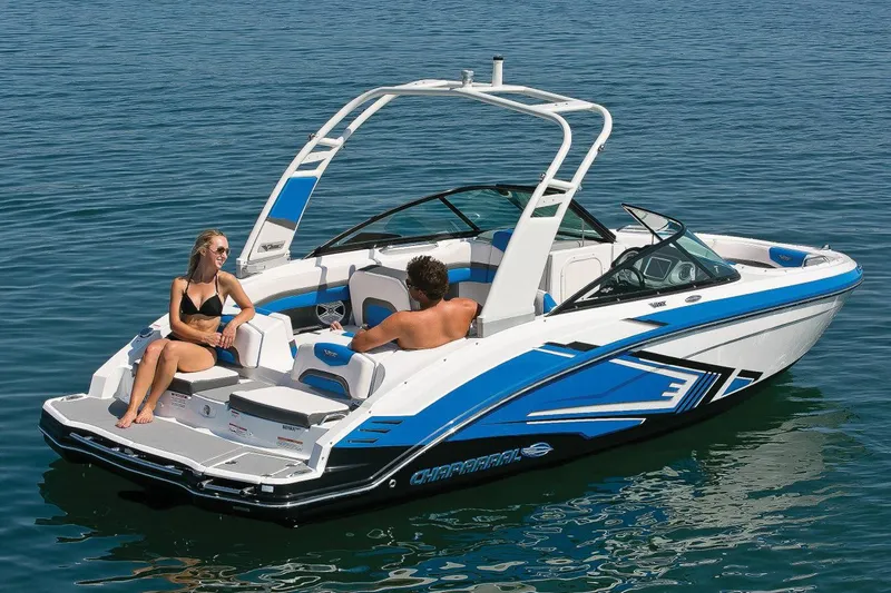Slide: The Image of Manufacturer Provided Image: 2018 Chaparral Vortex 203 VRX boat on water with two people relaxing. - 36