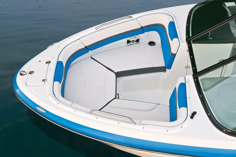 Slide: The Image of Manufacturer Provided Image: 2018 Chaparral Vortex 203 VRX boat interior with blue and white seating. - 37