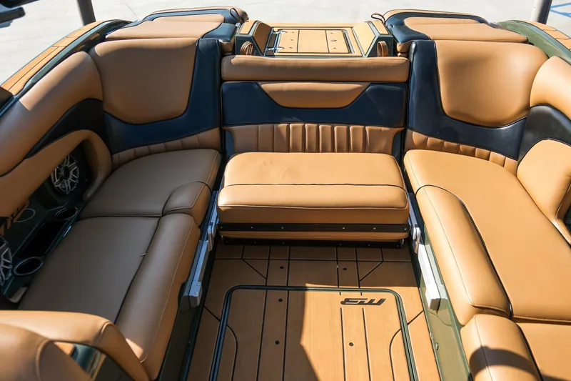 Slide: The Image of Luxurious interior of 2022 MB B52 23 Alpha boat with tan leather seating. - 13