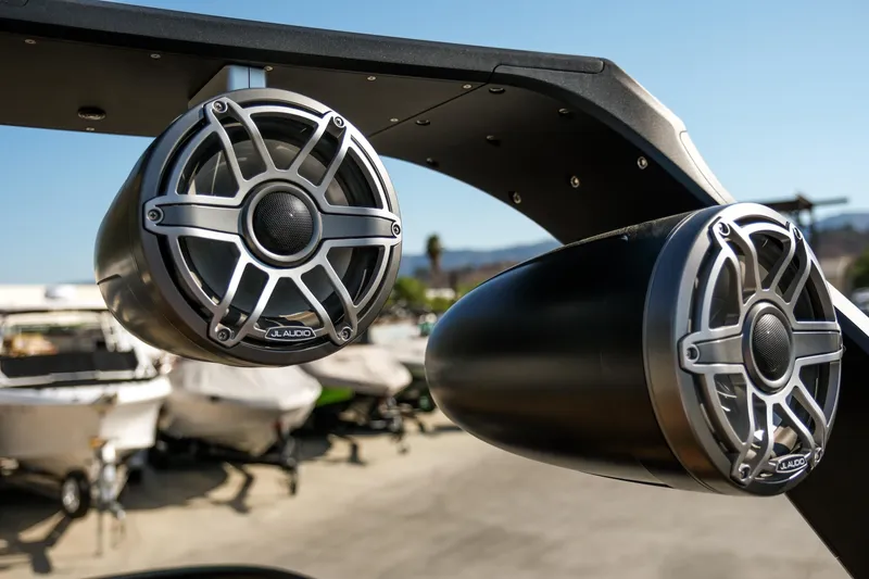 Slide: The Image of Close-up of JL Audio speakers on a 2022 MB B52 23 Alpha boat. - 16