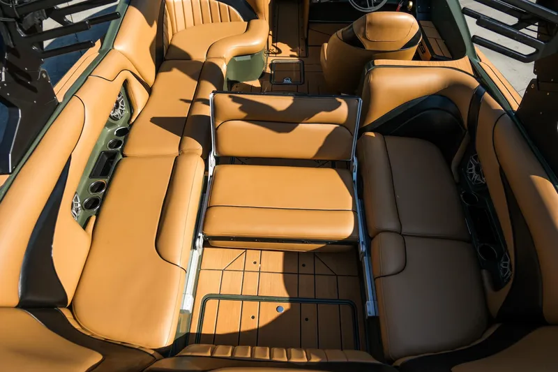 Slide: The Image of Luxurious interior of 2022 MB B52 23 Alpha boat with tan leather seating. - 18