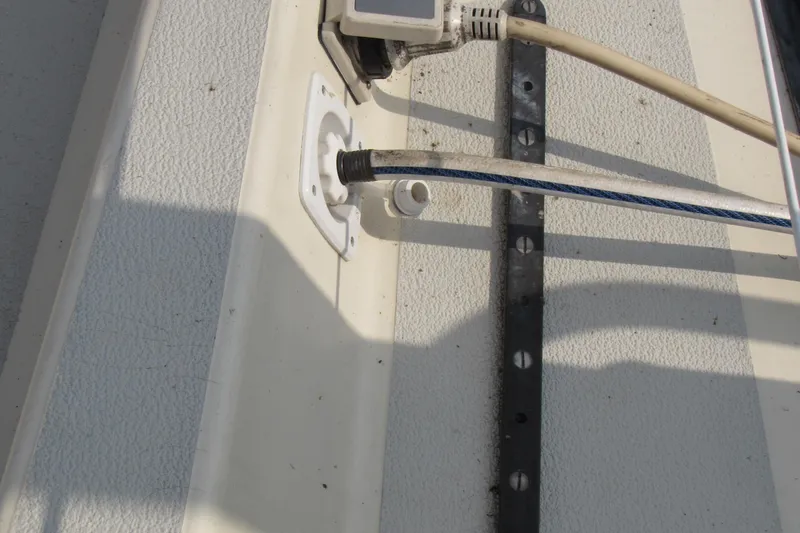 Slide: The Image of Close-up of Tartan 3800 boat's exterior wiring and cable connections, 1976 model. - 16