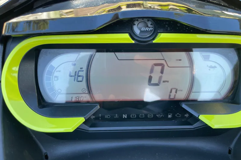 Slide: The Image of Dashboard of 2020 Sea-Doo Wake Pro 230 showing speed and fuel indicators. - 10
