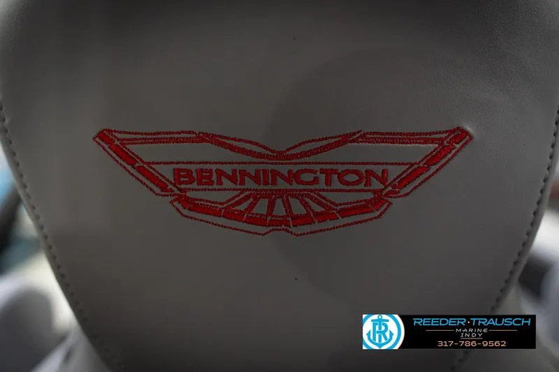 Slide: The Image of 2026 Bennington 22 MFB logo on boat seat, featuring red embroidery. - 40