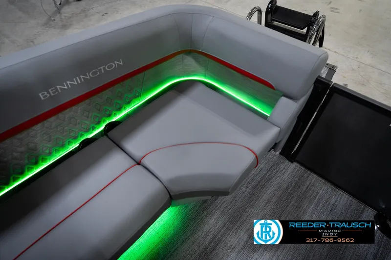 Slide: The Image of Luxurious seating on 2026 Bennington 22 MFB boat with green LED lighting. - 42