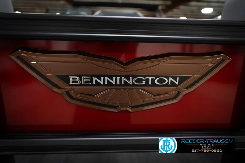 Slide: The Image of 2026 Bennington 22 MFB logo on a red background, Reeder-Trausch Marine branding. - 50