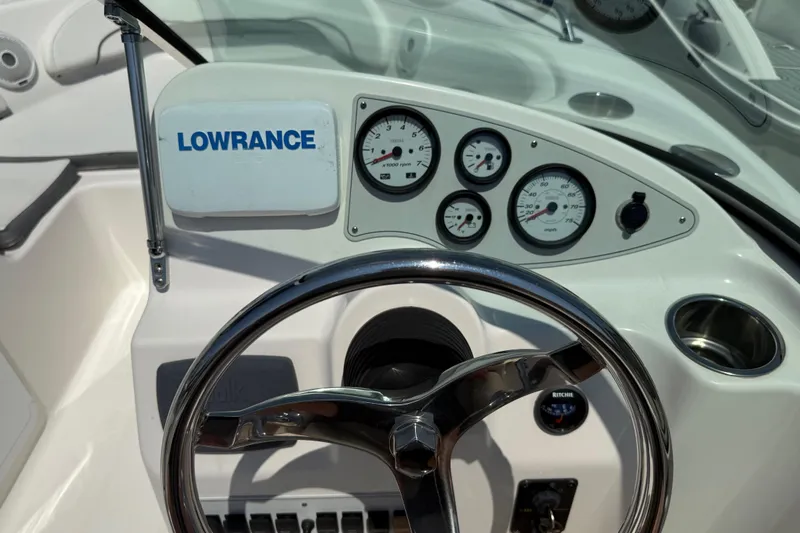 Slide: The Image of Steering console of 2017 Tidewater 196 DC Explorer with Lowrance navigation system. - 19
