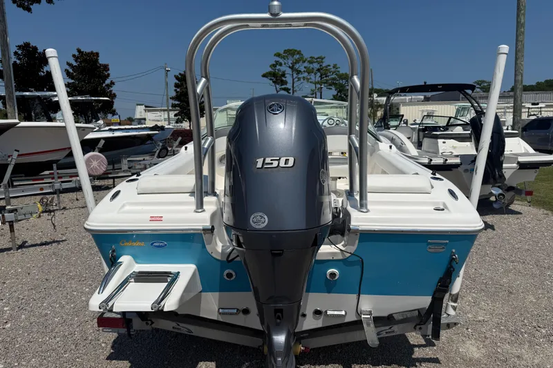 Slide: The Image of 2017 Tidewater 196 DC Explorer boat with Yamaha 150 engine, displayed outdoors. - 5