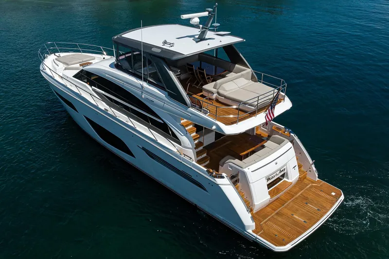 Slide: The Image of Luxurious 2020 Princess F70 yacht cruising on clear blue waters. - 12