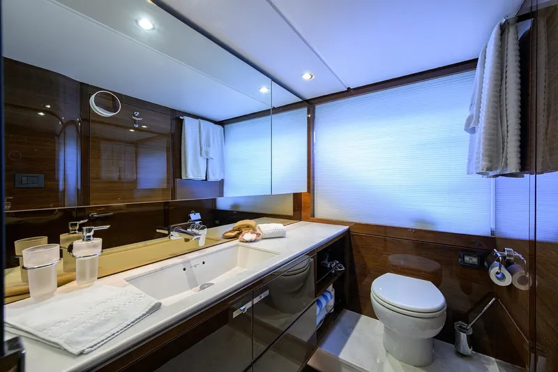 Slide: The Image of Luxurious bathroom in 2020 Princess F70 yacht with modern fixtures and elegant design. - 38