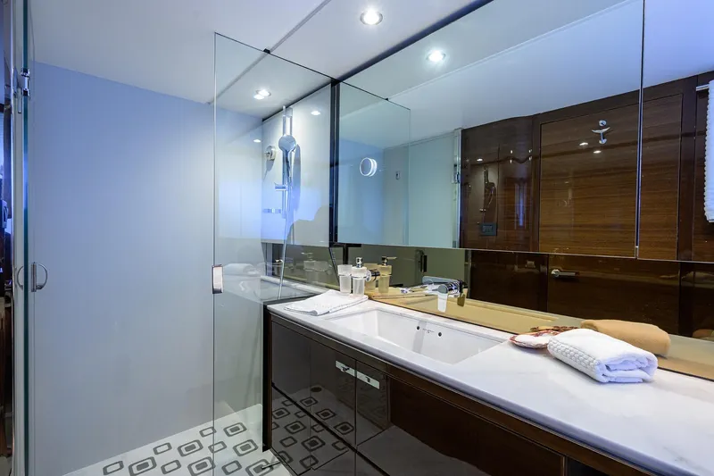 Slide: The Image of Luxurious bathroom in 2020 Princess F70 yacht with modern fixtures and elegant design. - 39
