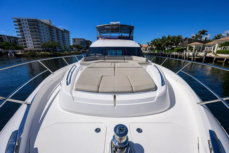 Slide: The Image of Luxurious 2020 Princess F70 yacht with spacious deck and scenic waterfront view. - 88