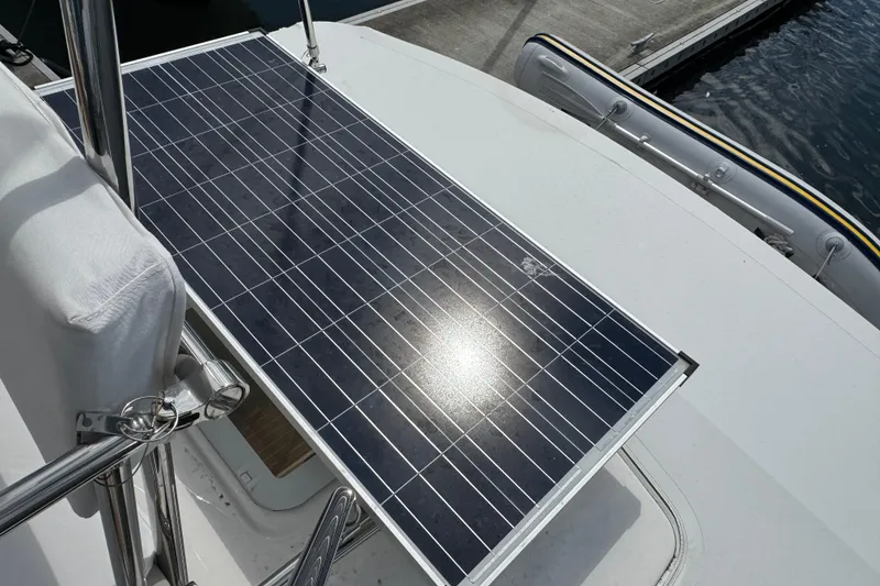 Slide: The Image of Solar panel on 2020 Cutwater C-30 CB boat deck, near dock. - 37