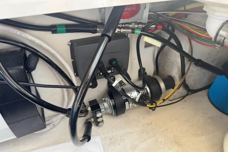 Slide: The Image of 2020 Cutwater C-30 CB boat wiring and components, featuring cables and connectors. - 43