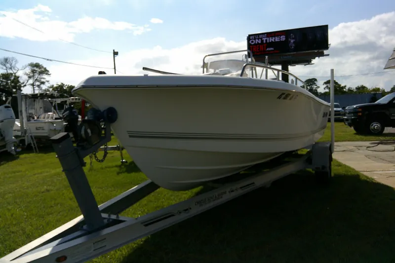 Slide: The Image of 2007 Sea Pro 186 CC boat on trailer, displayed outdoors. - 3