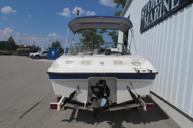 Slide: The Image of 2007 Bayliner 185 boat with canopy, parked outside Stokley's Marine. - 4