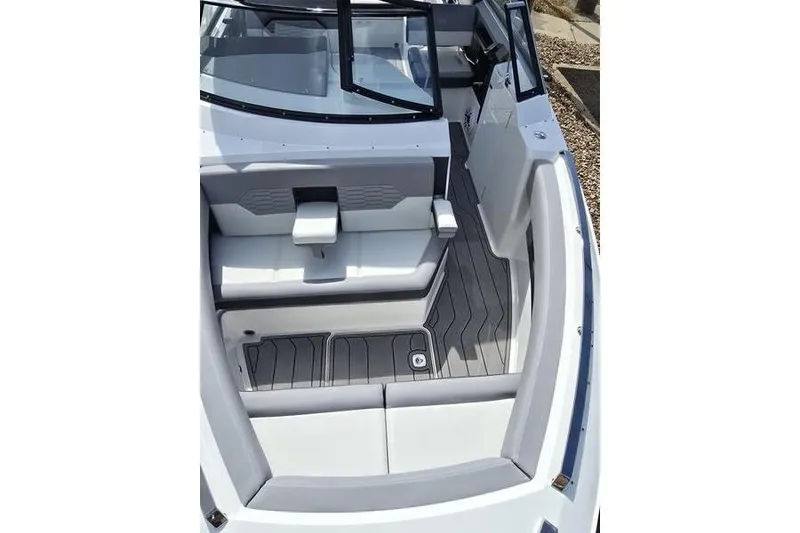 Slide: The Image of 2026 Cobalt A29 boat interior with sleek seating and modern design. - 6