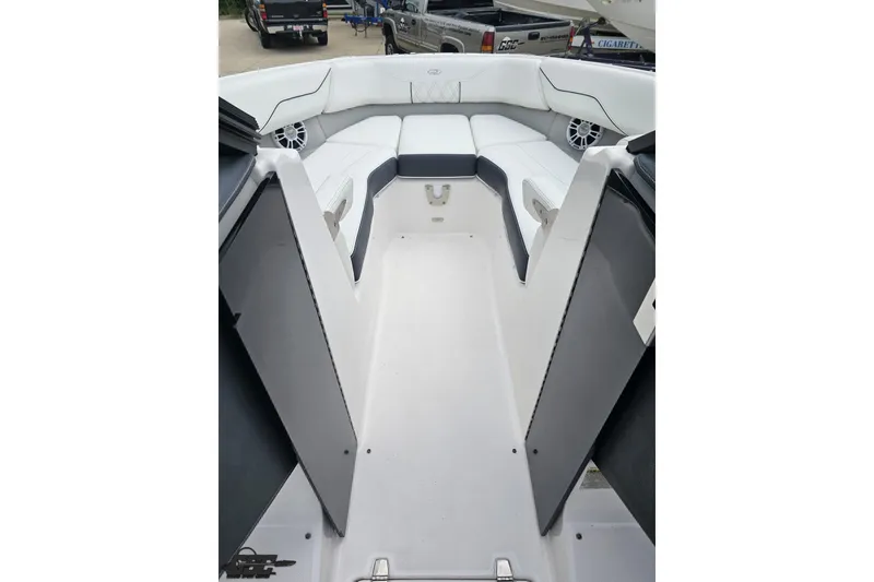 Slide: The Image of 2021 Regal LX4 boat interior with white seating and modern design. - 73