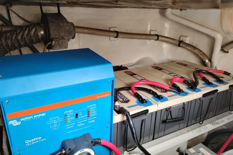 Slide: The Image of Electrical system of 1995 Queenship 62 Pilothouse Motor Yacht with Victron Energy Quattro inverter. - 75