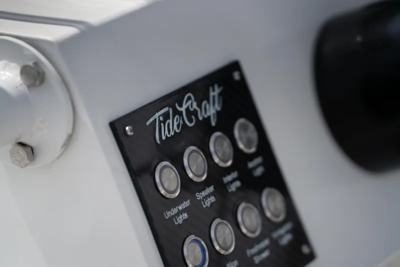Slide: The Image of Control panel of 2026 Tide Craft Galveston 19 boat with labeled buttons. - 8