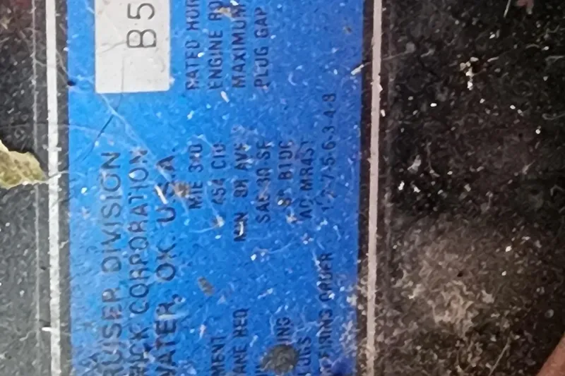 Slide: The Image of Close-up of a 1987 Sea Ray 340 Sundancer engine specification plate. - 22