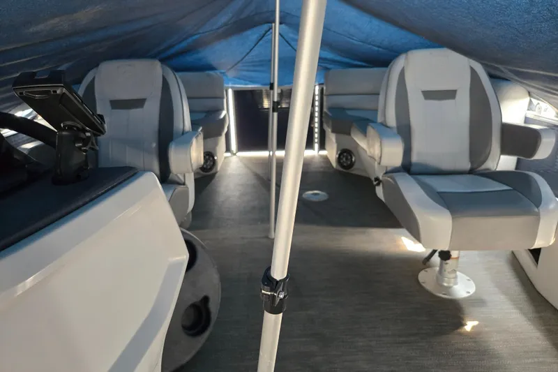 Slide: The Image of Interior view of 2023 Godfrey Sweetwater 2286 SBX pontoon boat with covered seating area. - 3