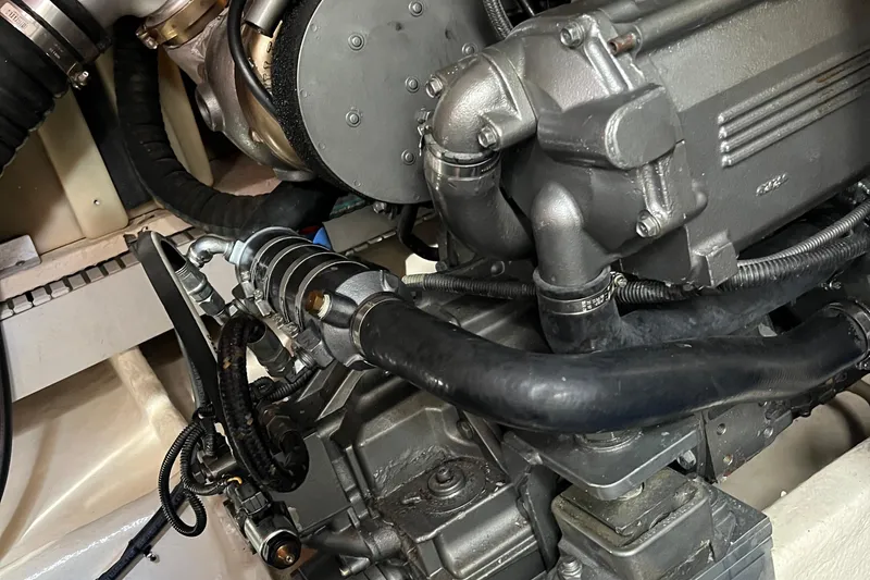 Slide: The Image of Engine components of a 2008 Luhrs 35 Convertible boat, showcasing detailed mechanical parts. - 34